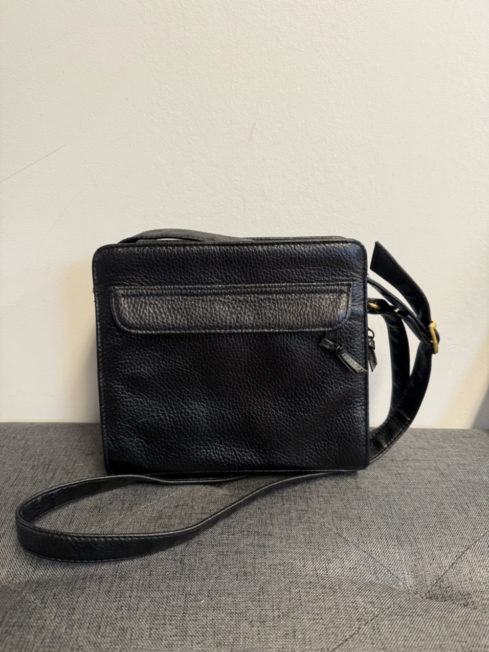 Halston Triple Compartment Pebbled Leather Crossbody
